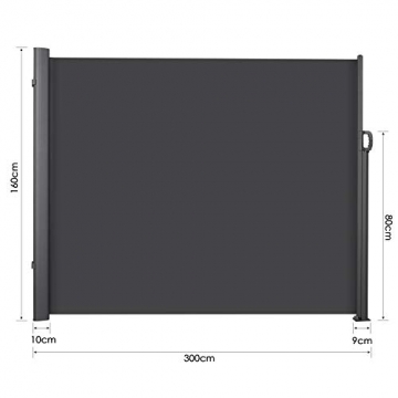 MVPower Seitenmarkise Alu 300 x 160 cm (L x H) - 280 g/m² - Ausziehbar Sonnenschutz Sichtschutz für Balkon, Terrasse, Garten, Seitenwandmarkise, Seitenrollo - 4