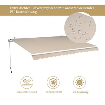 Outsunny Gelenkarmmarkise Sonnenschutz Balkon Creme 2,95x2,5m Markise - 3