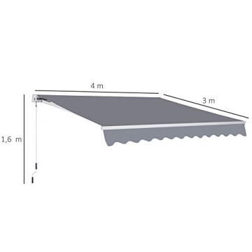 Outsunny Markise Alu Gelenkarmmarkise Sonnenschutz Handkurbel (Breite: 400 cm, Länge: 300 cm) - 5