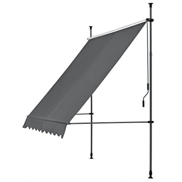 [pro.tec] Klemmmarkise - Grau - 150 x 120 x 200-300cm - Markise Balkonmarkise Sonnenschutz - ohne Bohren - 3