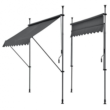 [pro.tec] Klemmmarkise - Grau - 150 x 120 x 200-300cm - Markise Balkonmarkise Sonnenschutz - ohne Bohren - 1