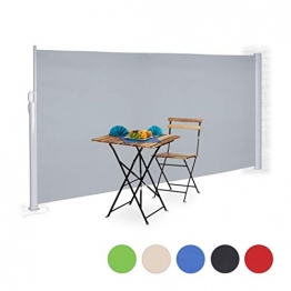 Relaxdays Seitenmarkise ausziehbar, Rollo für Balkon, Garten, Wand, UV-beständiger Sichtschutz HxB: 180 x 300 cm, grau - 1