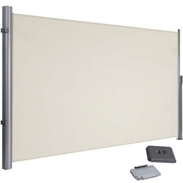 SONGMICS 160 x 300 cm (H x L) Seitenmarkise für Balkon und Terrasse, mit Bodenmontage, Sichtschutz, Sonnenschutz, Seitenrollo Beige GSA160E - 1