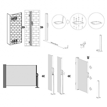 SONGMICS 160 x 300 cm (H x L) Seitenmarkise für Balkon und Terrasse, mit Bodenmontage, Sichtschutz, Sonnenschutz, Seitenrollo Beige GSA160E - 6