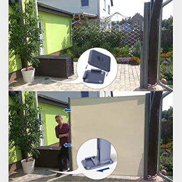 SONGMICS 160 x 300 cm (H x L) Seitenmarkise für Balkon und Terrasse, mit Bodenmontage, Sichtschutz, Sonnenschutz, Seitenrollo Beige GSA160E - 8