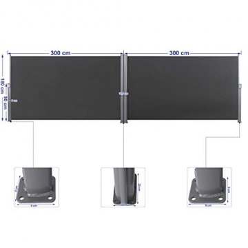 SONGMICS 180 x 600 cm (H x L), Doppelseitenmarkise ausziehbar, Sichtschutz, Sonnenschutz, TÜV SÜD GS Zertifiziert, verdickter Polyester 280 g/㎡, rauchGrau Die Serie Classic GSA360G - 2