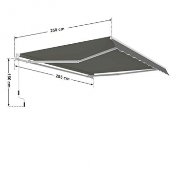 SONGMICS Gelenkarmmarkise 300 cm, Markise mit Kurbel, Sonnenschutz, Anti-UV und wasserfest, grau, 295 x 250 cm, GRA30GY - 2